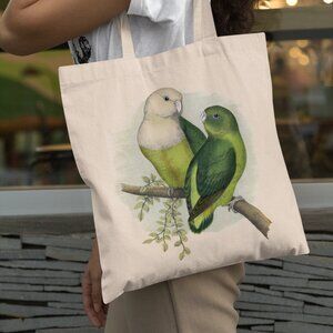 Gray Headed Lovebird Vintage Parrot Print Graphic Canvas Tote Bag